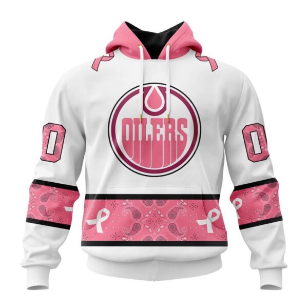 Personalized NHL Edmonton Oilers Hoodie In Classic Style With Paisley In October We Wear Pink Breast Cancer Hoodie