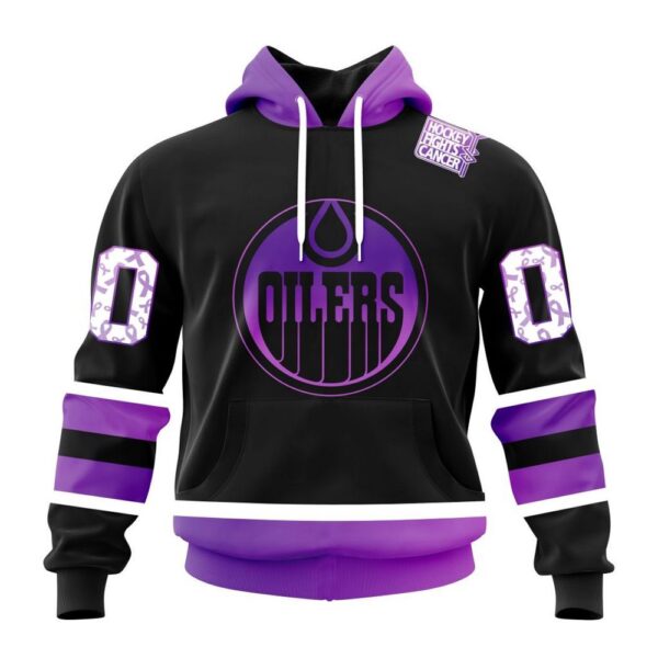 Personalized NHL Edmonton Oilers Hoodie Special Black Hockey Fights Cancer Kits Hoodie