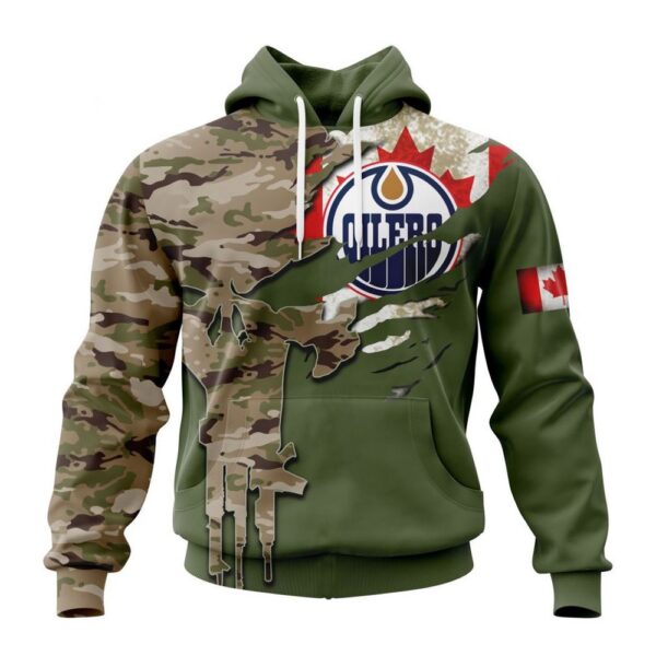 Personalized NHL Edmonton Oilers Hoodie Special Camo Skull Design Hoodie