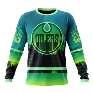 Personalized NHL Edmonton Oilers Special Crewneck Sweatshirt Design With Northern Light Full Printed Sweatshirt 1