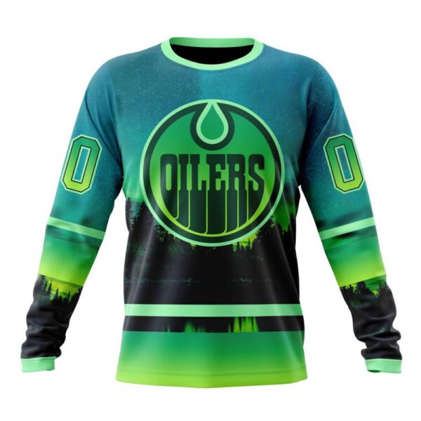 Personalized NHL Edmonton Oilers Special Crewneck Sweatshirt Design With Northern Light Full Printed Sweatshirt