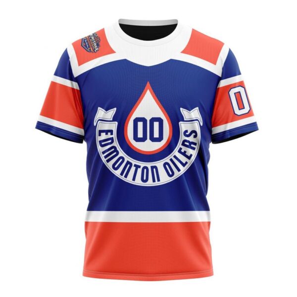 Personalized NHL Edmonton Oilers T-Shirt Blue 2024 Heritage Classic T-Shirt