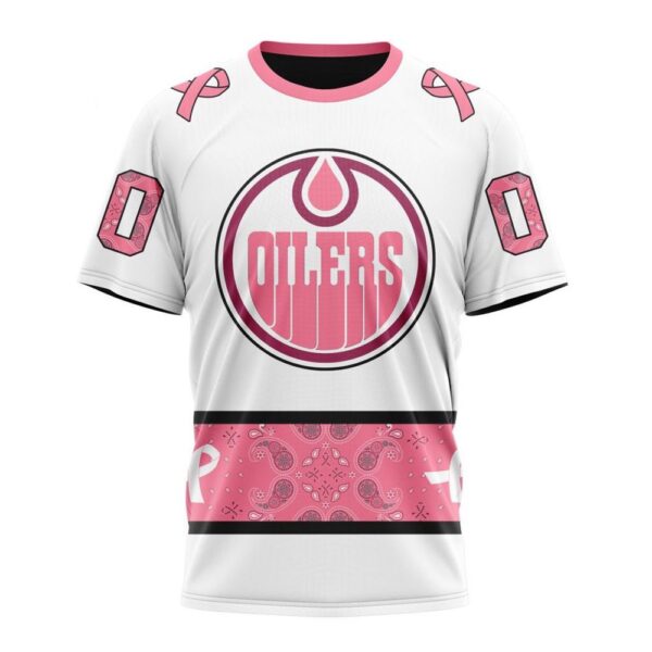 Personalized NHL Edmonton Oilers T-Shirt In Classic Style With Paisley In October We Wear Pink Breast Cancer T-Shirt