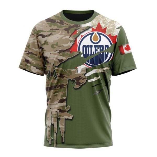 Personalized NHL Edmonton Oilers T-Shirt Special Camo Skull Design T-Shirt