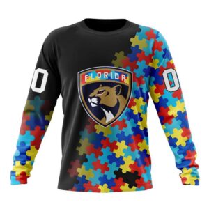Personalized NHL Florida Panthers Crewneck Sweatshirt Special Black Autism Awareness Design 1