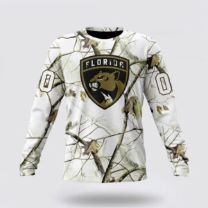 Personalized NHL Florida Panthers Crewneck Sweatshirt Special White Winter Hunting Camo Design Sweatshirt 1