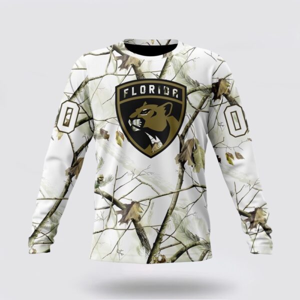Personalized NHL Florida Panthers Crewneck Sweatshirt Special White Winter Hunting Camo Design Sweatshirt