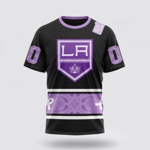 Personalized NHL Los Angeles Kings 3D T Shirt Special Black And Lavender Hockey Fight Cancer Design T Shirt 1