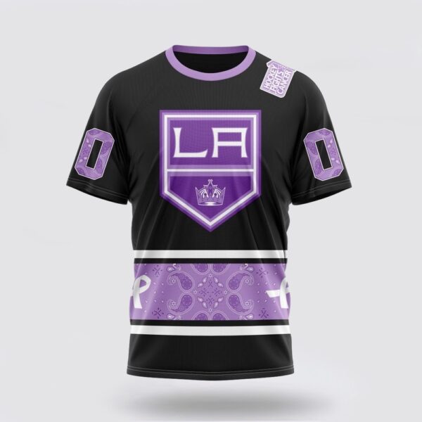 Personalized NHL Los Angeles Kings 3D T Shirt Special Black And Lavender Hockey Fight Cancer Design T Shirt