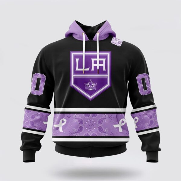 Personalized NHL Los Angeles Kings All Over Print Hoodie Special Black And Lavender Hockey Fight Cancer Design Hoodie