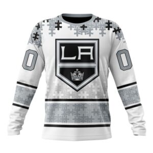 Personalized NHL Los Angeles Kings Crewneck Sweatshirt Special Autism Awareness Design With Home Jersey Style 1