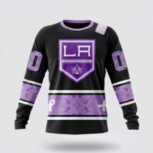 Personalized NHL Los Angeles Kings Crewneck Sweatshirt Special Black And Lavender Hockey Fight Cancer Design Sweatshirt 1