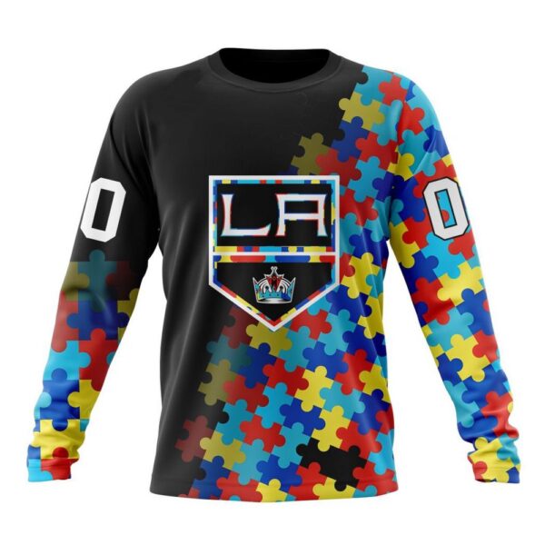 Personalized NHL Los Angeles Kings Crewneck Sweatshirt Special Black Autism Awareness Design