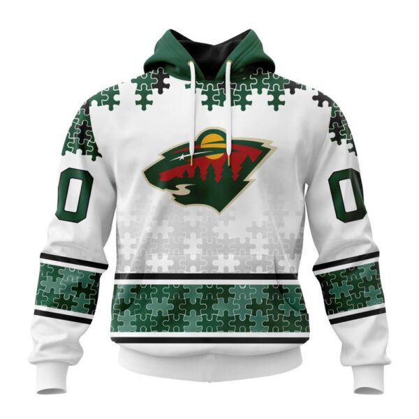 Personalized NHL Minnesota Wild All Over Print Hoodie Special Autism Awareness Design With Home Jersey Style Hoodie