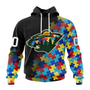 Personalized NHL Minnesota Wild All Over Print Hoodie Special Black Autism Awareness Design Hoodie 1