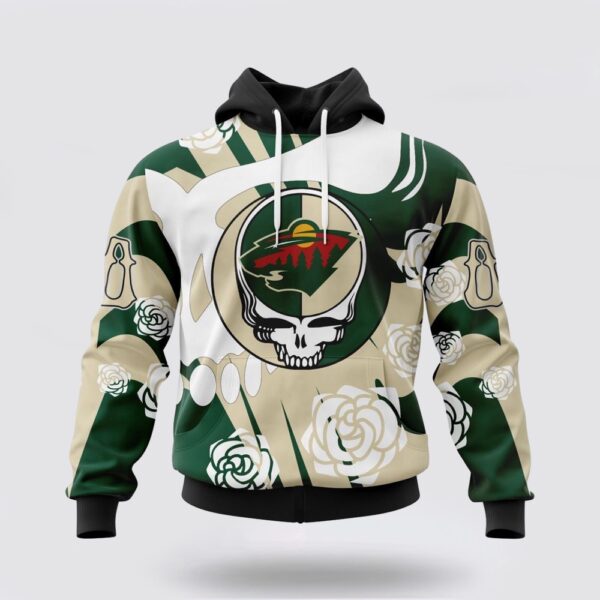 Personalized NHL Minnesota Wild All Over Print Hoodie Special Grateful Dead Gathering Flowers Design Hoodie