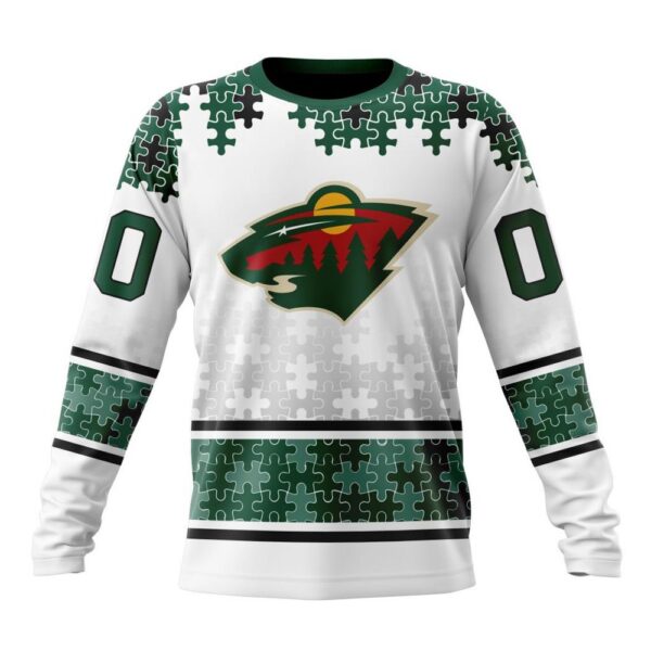 Personalized NHL Minnesota Wild Crewneck Sweatshirt Special Autism Awareness Design With Home Jersey Style