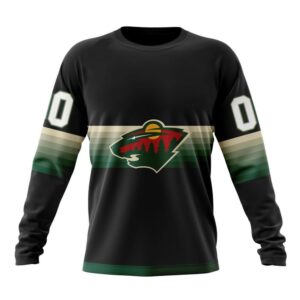 Personalized NHL Minnesota Wild Crewneck Sweatshirt Special Black And Gradient Design 1