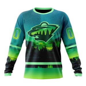 Personalized NHL Minnesota Wild Crewneck Sweatshirt Special Design With Northern Lights Sweatshirt 1