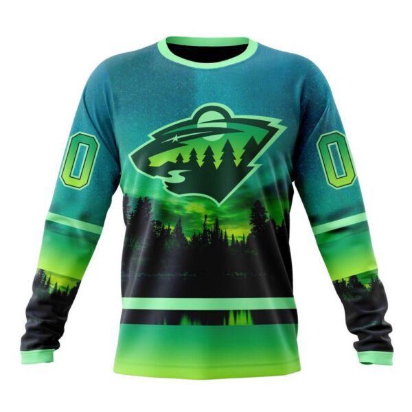 Personalized NHL Minnesota Wild Crewneck Sweatshirt Special Design With Northern Lights Sweatshirt