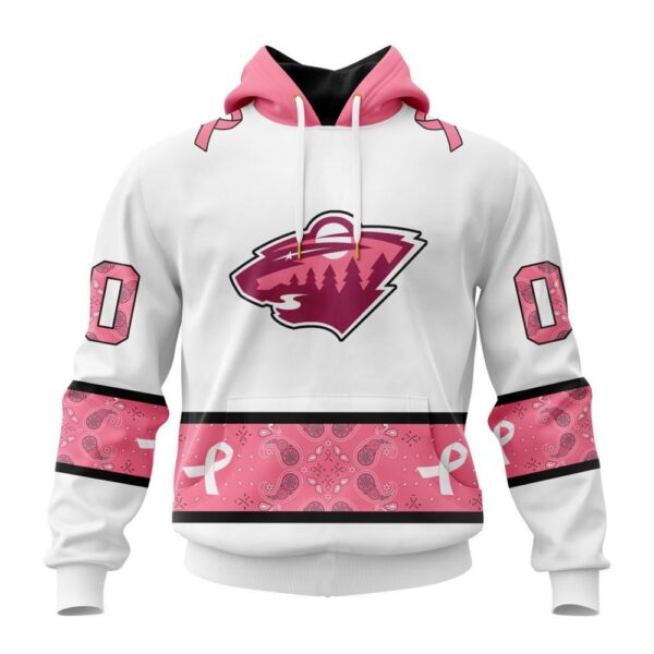 Personalized NHL Minnesota Wild Hoodie In Classic Style With Paisley In October We Wear Pink Breast Cancer Hoodie