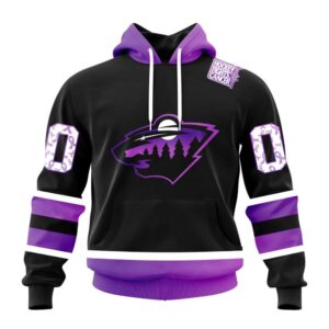 Personalized NHL Minnesota Wild Hoodie Special Black Hockey Fights Cancer Kits Hoodie 1