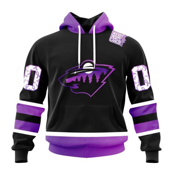 Personalized NHL Minnesota Wild Hoodie Special Black Hockey Fights Cancer Kits Hoodie