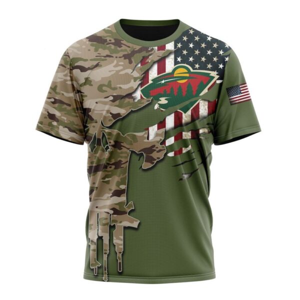 Personalized NHL Minnesota Wild T-Shirt Special Camo Skull Design T-Shirt