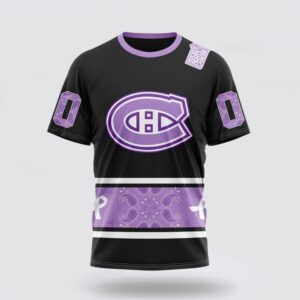 Personalized NHL Montreal Canadiens 3D T Shirt Special Black And Lavender Hockey Fight Cancer Design T Shirt 1
