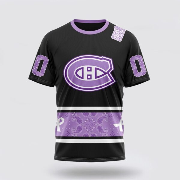 Personalized NHL Montreal Canadiens 3D T Shirt Special Black And Lavender Hockey Fight Cancer Design T Shirt