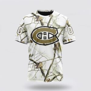 Personalized NHL Montreal Canadiens 3D T Shirt Special White Winter Hunting Camo Design T Shirt 1