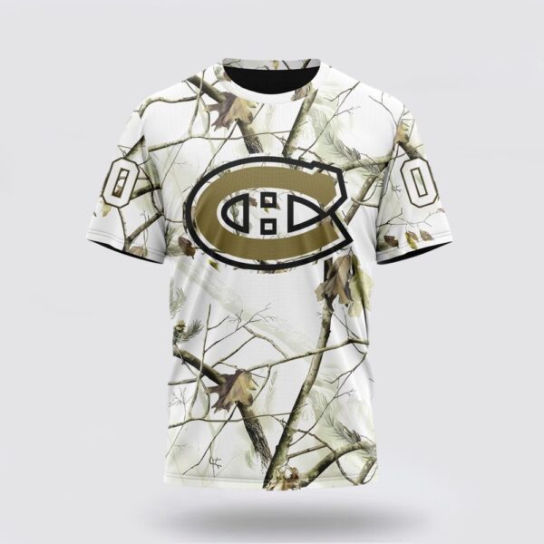 Personalized NHL Montreal Canadiens 3D T Shirt Special White Winter Hunting Camo Design T Shirt
