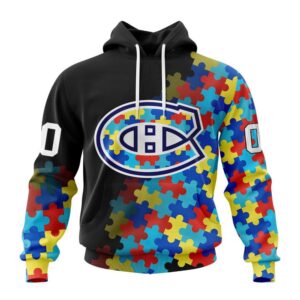 Personalized NHL Montreal Canadiens All Over Print Hoodie Special Black Autism Awareness Design Hoodie 1
