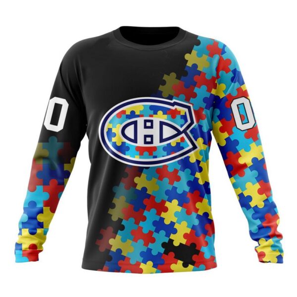 Personalized NHL Montreal Canadiens Crewneck Sweatshirt Special Black Autism Awareness Design
