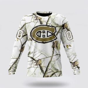 Personalized NHL Montreal Canadiens Crewneck Sweatshirt Special White Winter Hunting Camo Design Sweatshirt 1