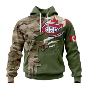 Personalized NHL Montreal Canadiens Hoodie Special Camo Skull Design Hoodie 1