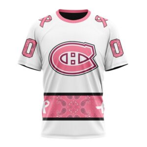 Personalized NHL Montreal Canadiens T Shirt In Classic Style With Paisley In October We Wear Pink Breast Cancer T Shirt 1