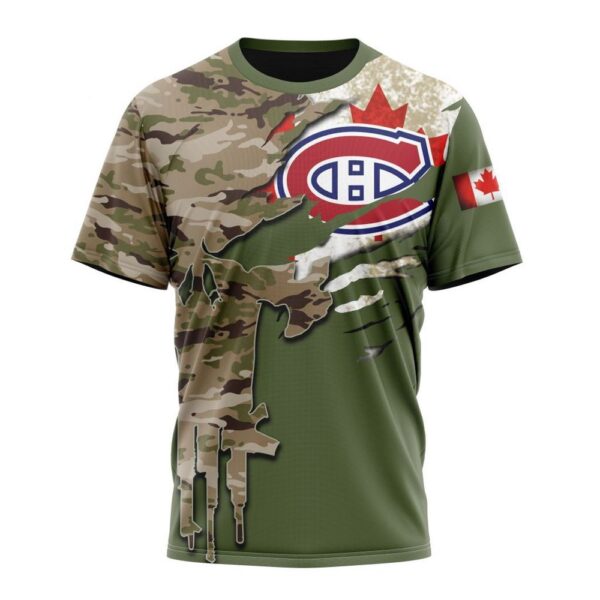 Personalized NHL Montreal Canadiens T-Shirt Special Camo Skull Design T-Shirt