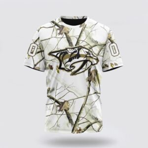 Personalized NHL Nashville Predators 3D T Shirt Special White Winter Hunting Camo Design T Shirt 1