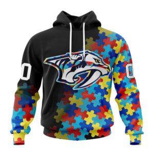 Personalized NHL Nashville Predators All Over Print Hoodie Special Black Autism Awareness Design Hoodie 1