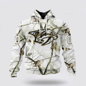 Personalized NHL Nashville Predators All Over Print Hoodie Special White Winter Hunting Camo Design Hoodie 1