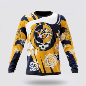 Personalized NHL Nashville Predators Crewneck Sweatshirt Special Grateful Dead Gathering Flowers Design Sweatshirt 1