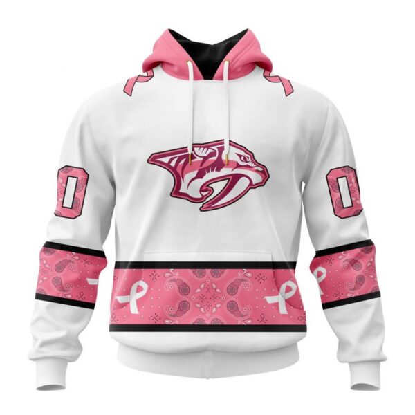 Personalized NHL Nashville Predators Hoodie In Classic Style With Paisley In October We Wear Pink Breast Cancer Hoodie