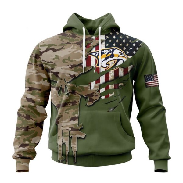 Personalized NHL Nashville Predators Hoodie Special Camo Skull Design Hoodie