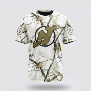 Personalized NHL New Jersey Devils 3D T Shirt Special White Winter Hunting Camo Design T Shirt 1