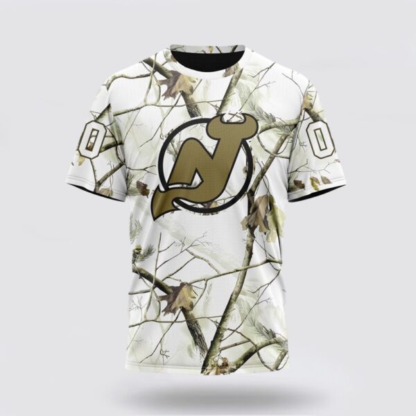 Personalized NHL New Jersey Devils 3D T Shirt Special White Winter Hunting Camo Design T Shirt