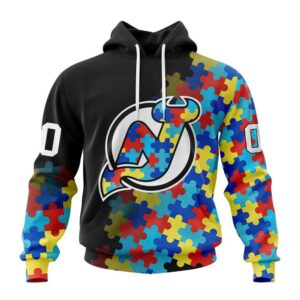 Personalized NHL New Jersey Devils All Over Print Hoodie Special Black Autism Awareness Design Hoodie 1