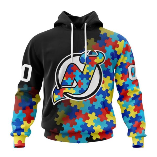 Personalized NHL New Jersey Devils All Over Print Hoodie Special Black Autism Awareness Design Hoodie