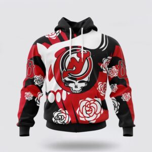 Personalized NHL New Jersey Devils All Over Print Hoodie Special Grateful Dead Gathering Flowers Design Hoodie 1