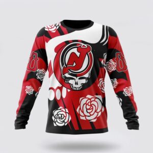 Personalized NHL New Jersey Devils Crewneck Sweatshirt Special Grateful Dead Gathering Flowers Design Sweatshirt 1